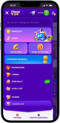 Robocat Casino menu